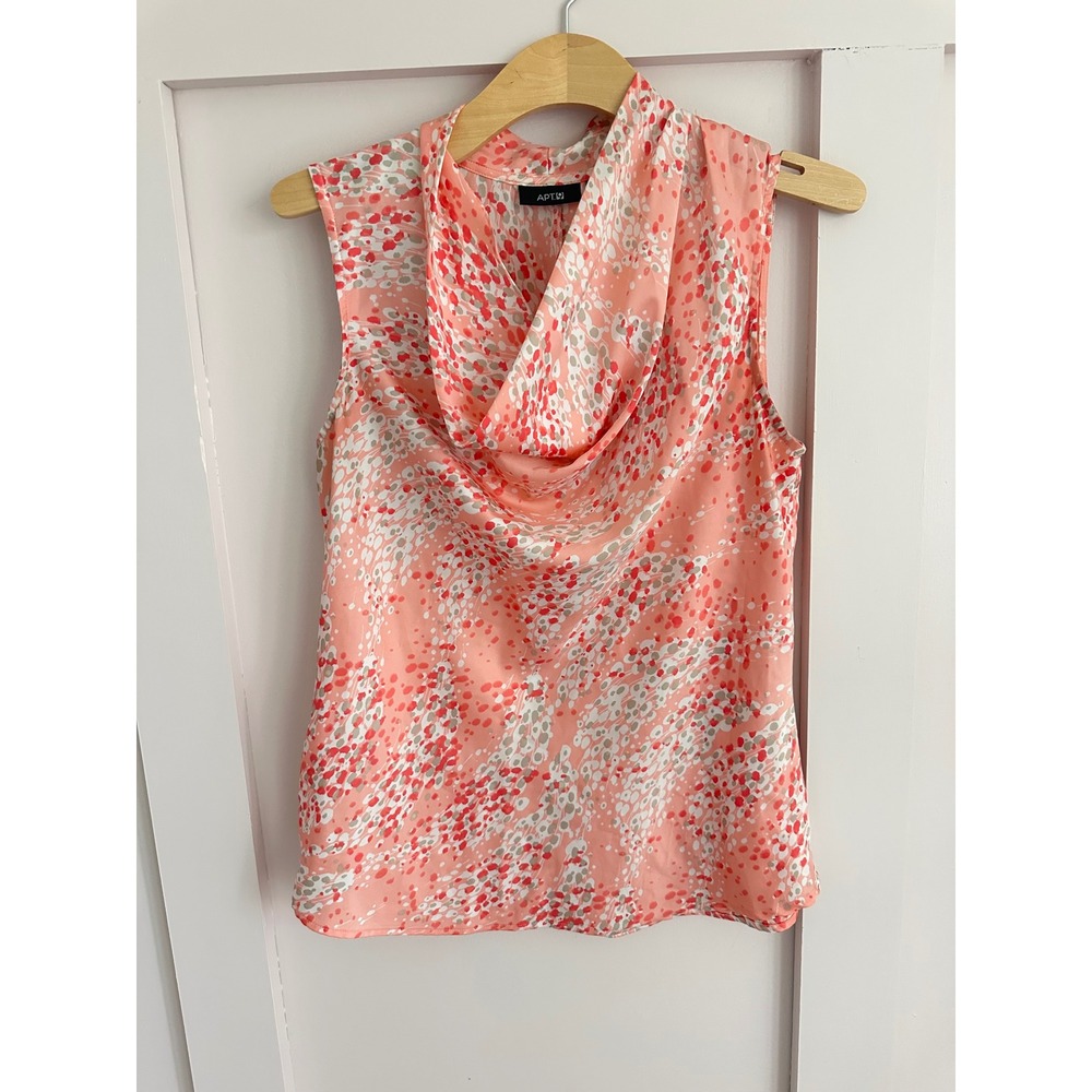 Apt 9 Womens Coral Pink Abstract Dot Cowl Neck Sleeveless Blouse Size M